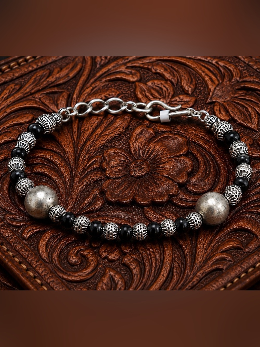 NEW Silver-Plated Black Onyx Bracelet | 8” + 1” Extender | Adjustable Jewelry